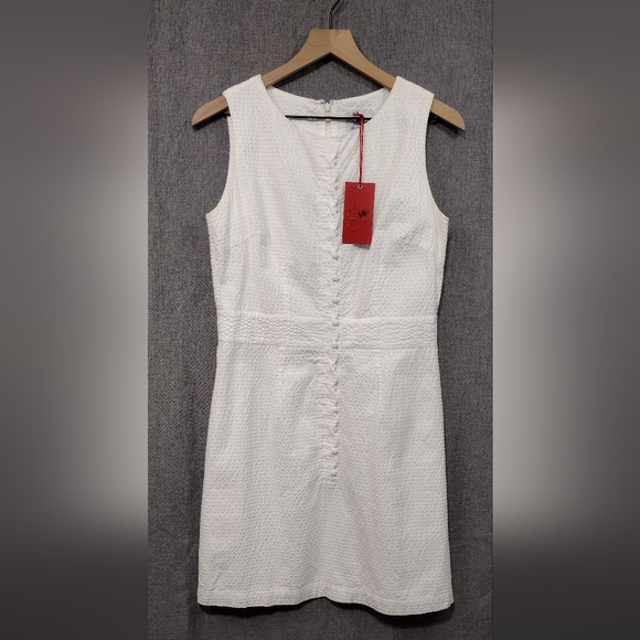 NWT Southern Proper Seersucker Scallop Dress Women's 4 White Casual Comfy Retro - Picture 2 of 13
